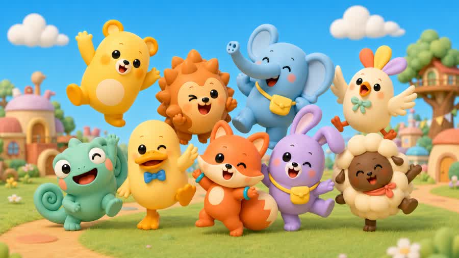 Puddibear 布丁小镇九位朋友角色合照