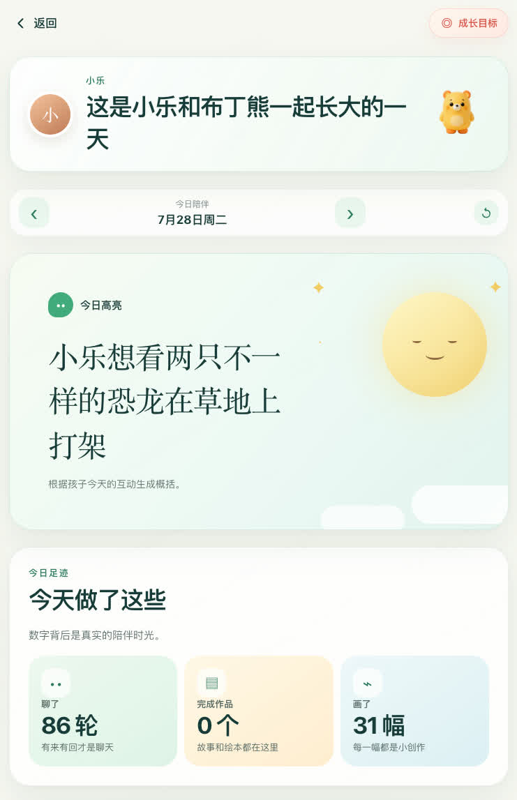 Puddibear 家长端每日成长概览